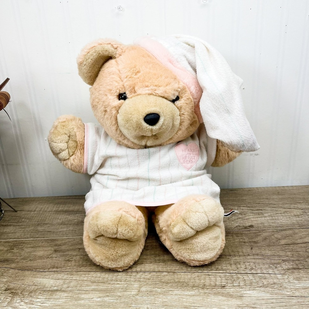 Vintage Heart to Heart Bear Plush 1986 Chosun Tan Pajamas Nightcap 12 inch